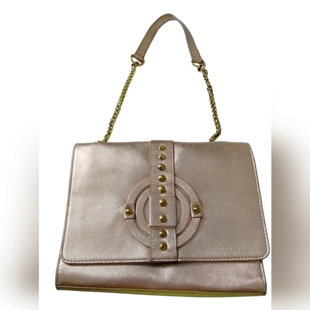 Gold Leather Vince Camuto Studded Chain Purse‎ Bag 7½"x 9½" Mobwife, Party